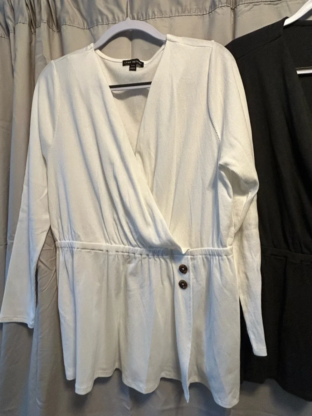 Lane Bryant White and Black Wrap-Front Long Sleeve Tops - Picture 2 of 7